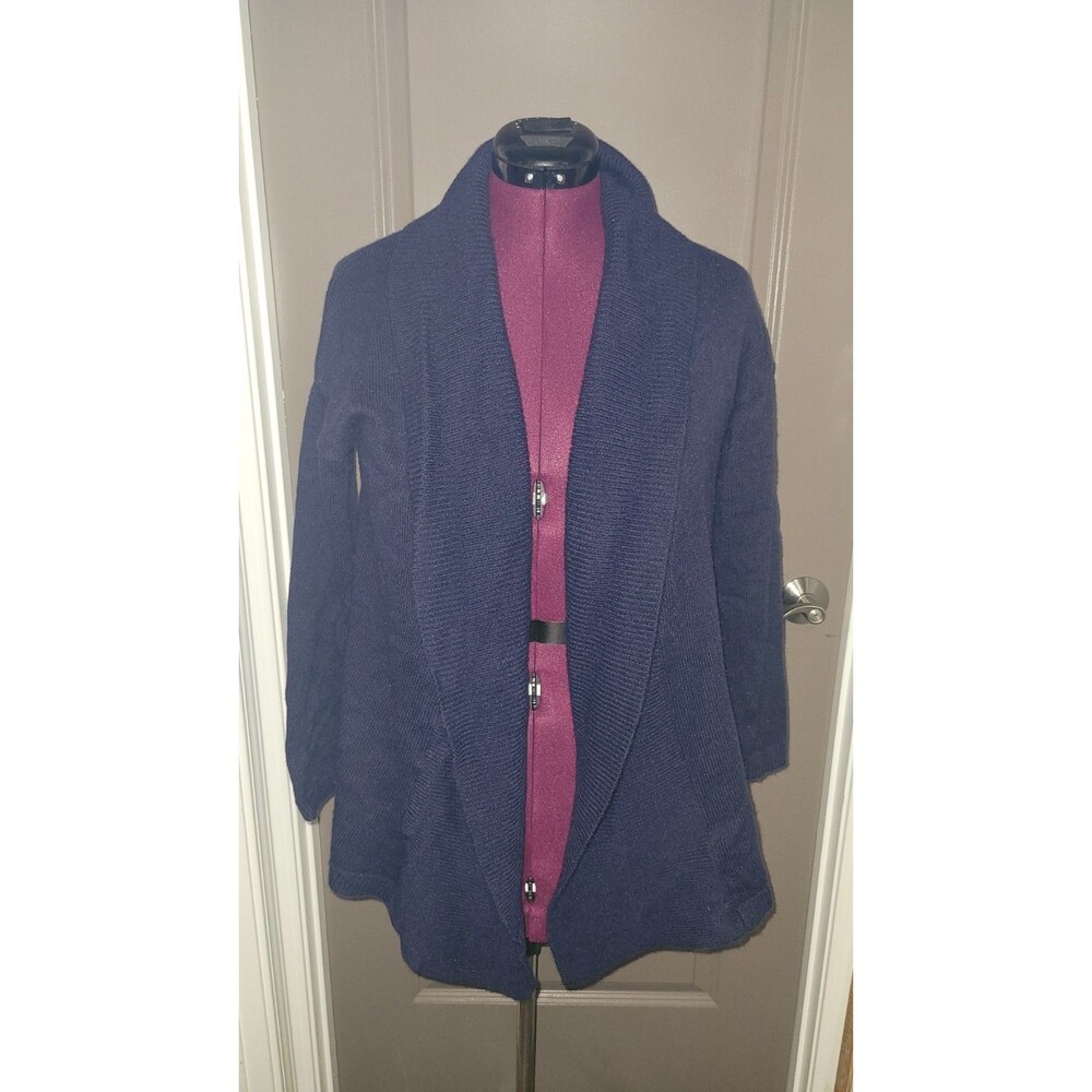 Talbots Blue Cardigan Sweater Petite Large Cable Knit Shawl Collar  Wool Blend